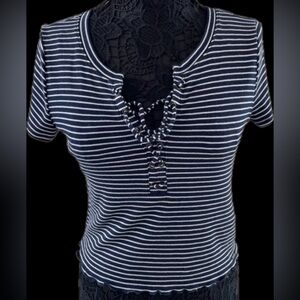 Hollister | Horizontally Striped Medium Crop Top — sexy cross ties up neckline